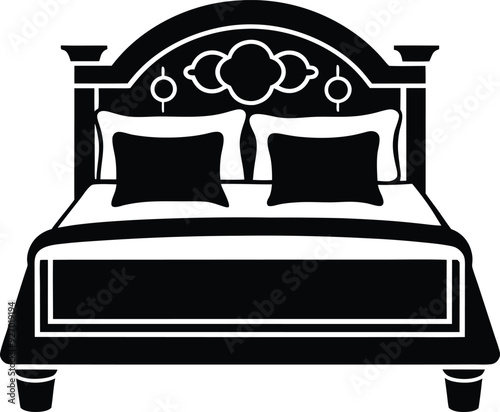 bed in a hotel silhouette illustration black and white