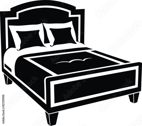 bed in a hotel silhouette illustration black and white