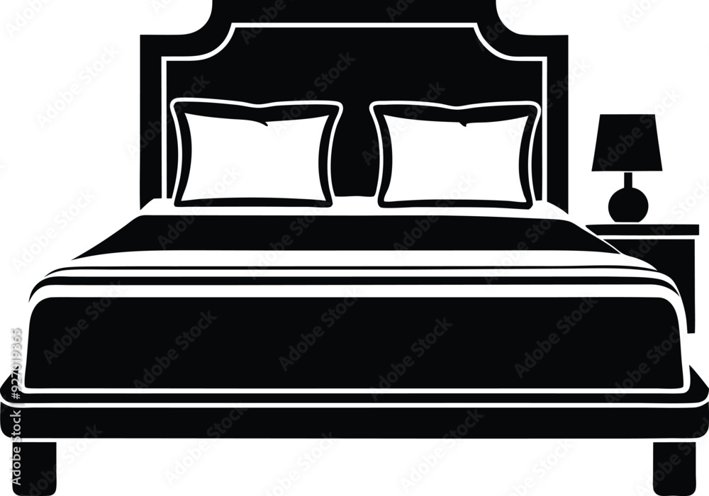 bed in a hotel silhouette illustration black and white bed in a hotel silhouette illustration black and white