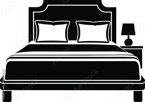 bed in a hotel silhouette illustration black and white