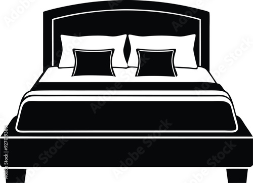 bed in a hotel silhouette illustration black and white
