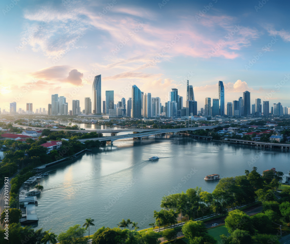 Fototapeta premium beautiful , bangkok , city , landscape , professional photographer , blue pink sky