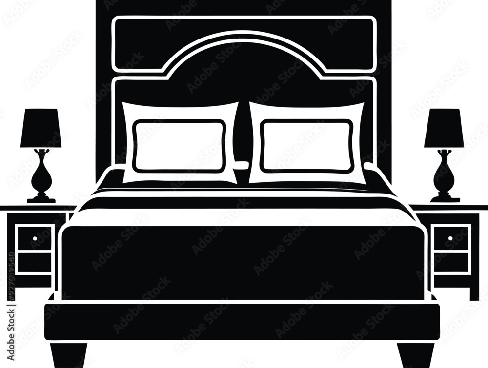 bed in a hotel silhouette illustration black and white bed in a hotel silhouette illustration black and white