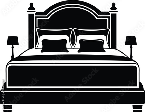 bed in a hotel silhouette illustration black and white