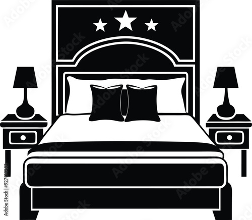 bed in a hotel silhouette illustration black and white