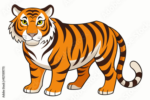 Cartoon Illustration of a Standing Tiger