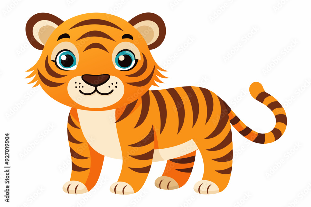 A Cartoon Tiger with Orange and Black Stripes Standing on White Background A Cartoon Tiger with Orange and Black Stripes Standing on White Background