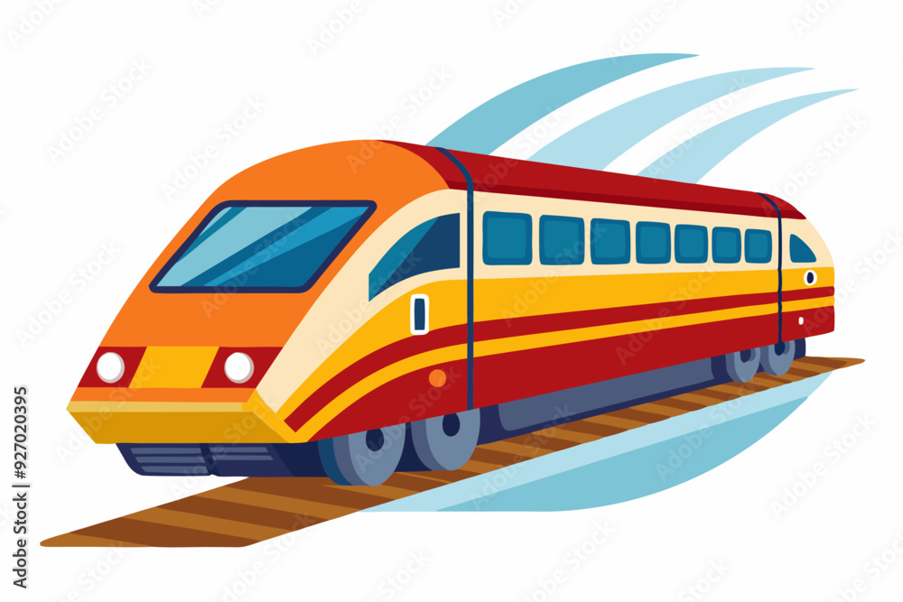 A Red and Yellow Train Traveling on Tracks A Red and Yellow Train Traveling on Tracks