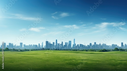 empty landscape, grass, realistic, clean sky, city