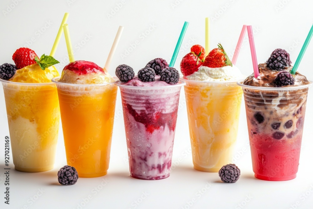 Juices and Floats in Plastic Cup on white background created with Generative AI Juices and Floats in Plastic Cup on white background created with Generative AI