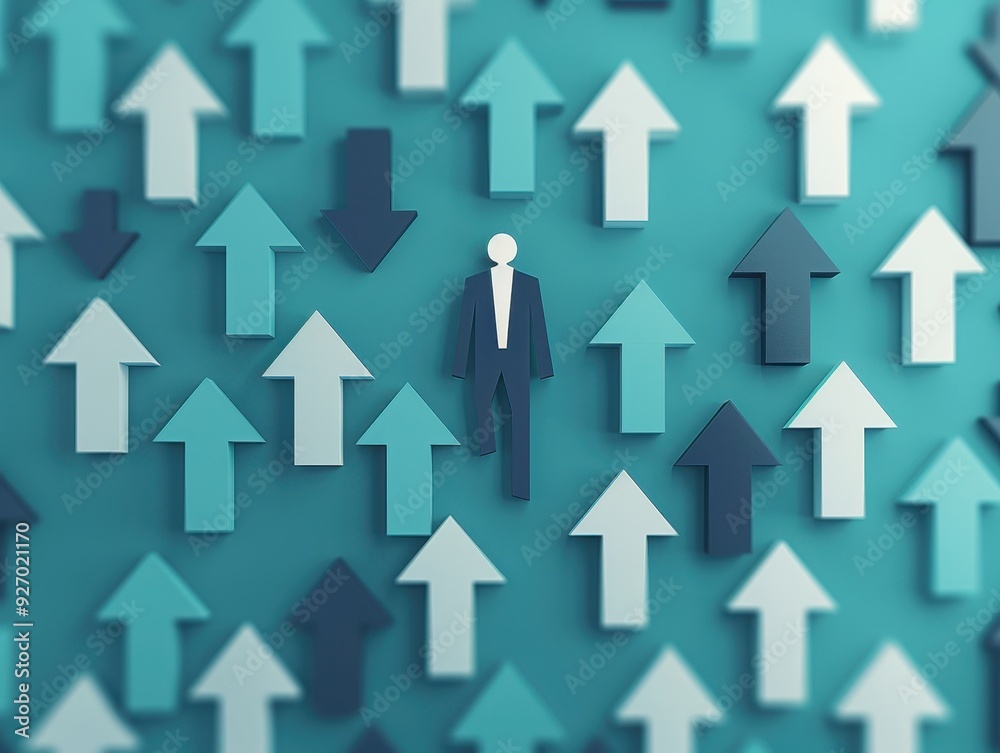A figure surrounded by teal arrows pointing in multiple directions, highlighting decision-making and career path choices. A figure surrounded by teal arrows pointing in multiple directions, highlighting decision-making and career path choices.