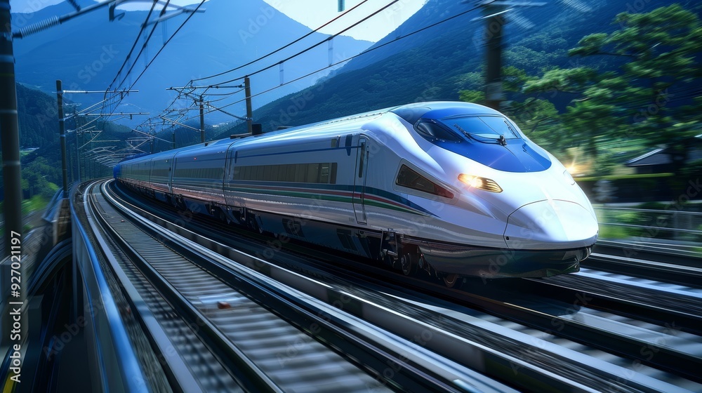 Fototapeta premium High-Speed Train with Advanced Suspension System in Modern Train Station
