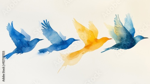 Watercolor depiction of birds flying in a V-formation, symbolizing natural connection.