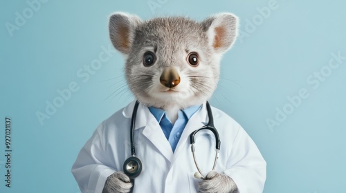 Adorable animal in a doctor coat with a stethoscope around its neck, ready to diagnose and heal in this cute medical-themed shot