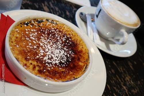 Obraz na plátně French dessert: crème brûlée and cappuccino in Paris, France