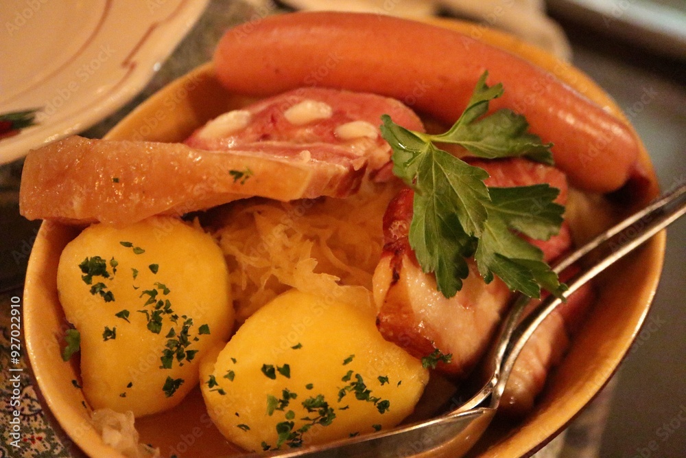 Alsatian cuisine: choucroute garnie in Strasbourg, France Alsatian cuisine: choucroute garnie in Strasbourg, France