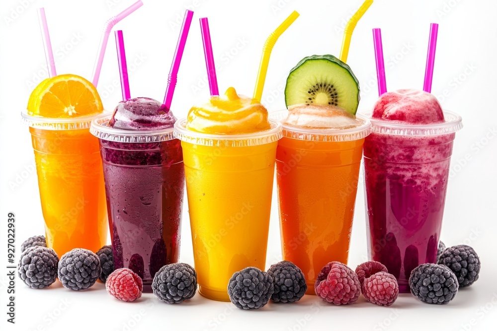 Juices and Floats in Plastic Cup on white background created with Generative AI Juices and Floats in Plastic Cup on white background created with Generative AI