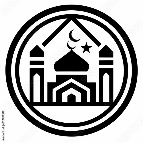 Masjid vector logo design featuring a clean dome minarts, moon and five ponted star. Ideal for spiritual artwork, Muslim education materials, and worship-related UI elements.
