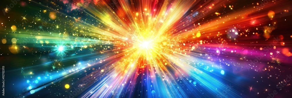 Naklejka premium Abstract colorful background with rays of light and stars, explosion effect, colorful burst or splash of colors.