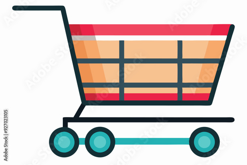 Cartoon Shopping Cart with Teal Wheels and Red Accents