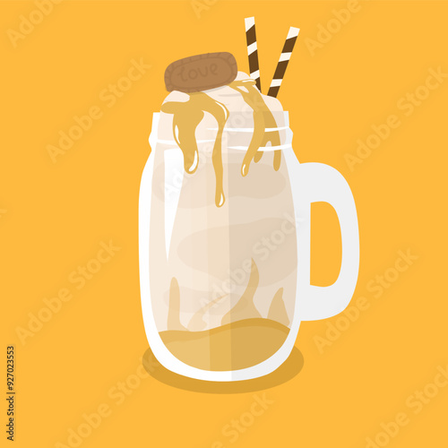 illustration of a Glass of frappe milkshake latte and caramel 