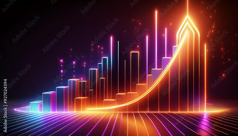 Vibrant neon graph illustrating growth and progress, showcasing data trends with colorful bars on a dark background. Vibrant neon graph illustrating growth and progress, showcasing data trends with colorful bars on a dark background.