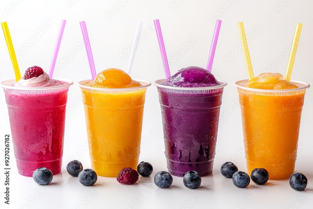 Juices and Floats in Plastic Cup on white background created with Generative AI Juices and Floats in Plastic Cup on white background created with Generative AI