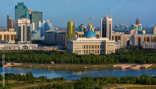 View of the central part of Astana city with the residence of the President of Kazakhstan  photo