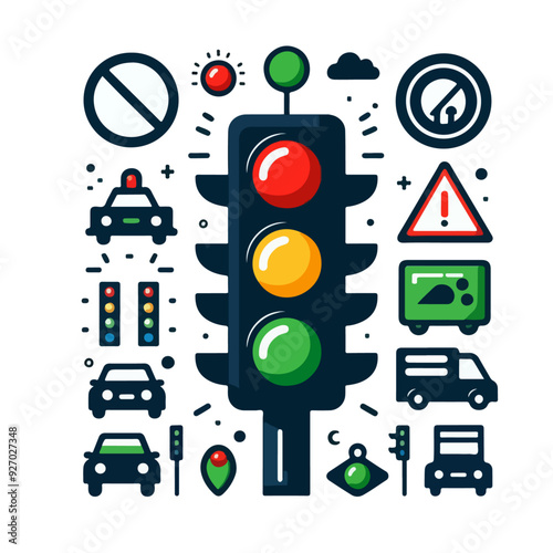 TRAFFIC LIGHT WITH DIFFERENT LIGHT OPACITIES READY FOR ANIMATION on a white background