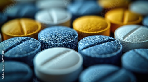 Close-up of  tablets representing medication and healthcare