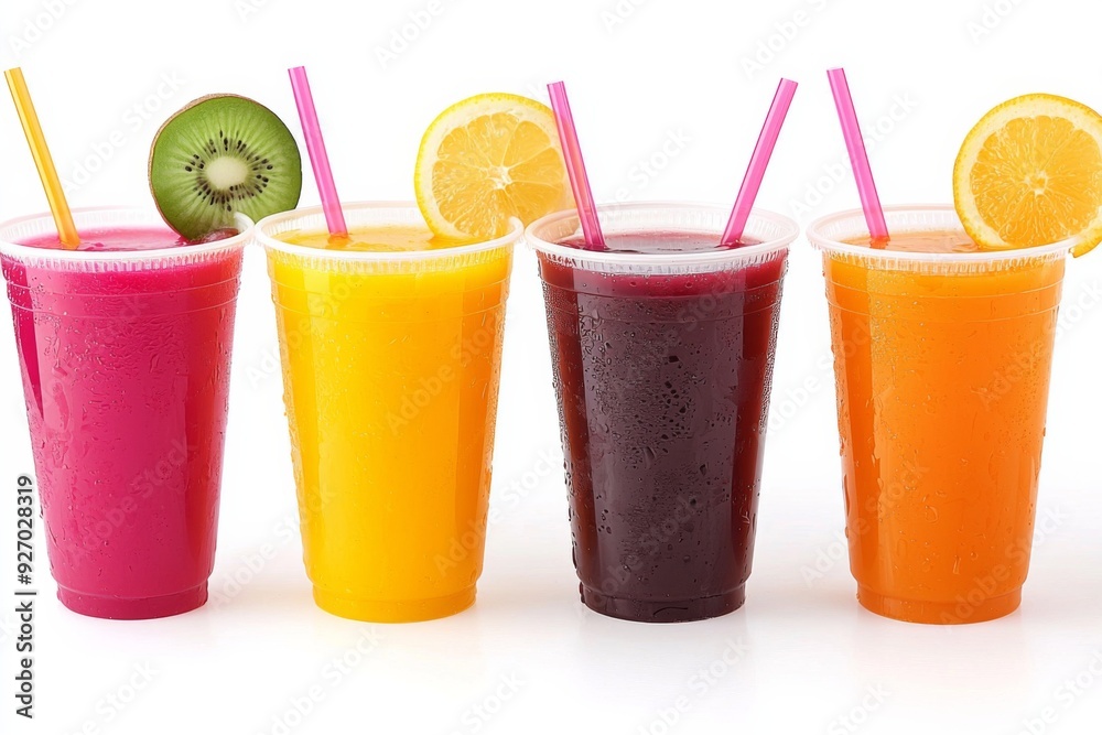 Juices and Floats in Plastic Cup on white background created with Generative AI Juices and Floats in Plastic Cup on white background created with Generative AI