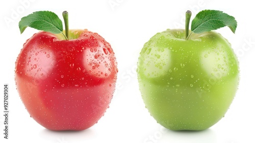 Red and Green Apples with Water Drops