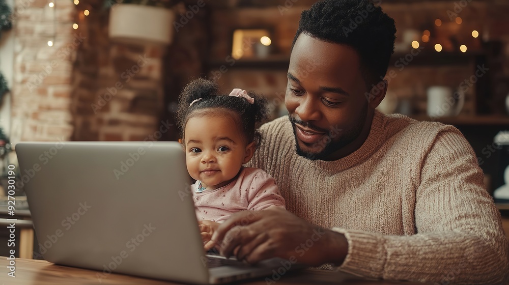A father and his daughter are working on a laptop together. The little girl is looking at the screen with interest, while her dad types on the keyboard. A father and his daughter are working on a laptop together. The little girl is looking at the screen with interest, while her dad types on the keyboard.
