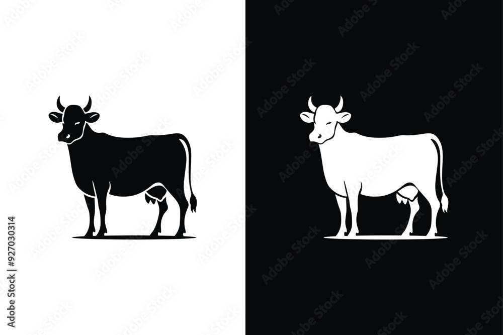 Cow icon silhouette isolated on white black background. Cow black silhouette Cow icon silhouette isolated on white black background. Cow black silhouette