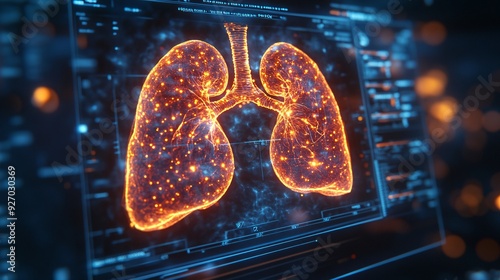 3D Lungs with Pulmonary Function Testing: A detailed depiction of pulmonary function testing, showing the measurement of lung capacity and airflow. photo