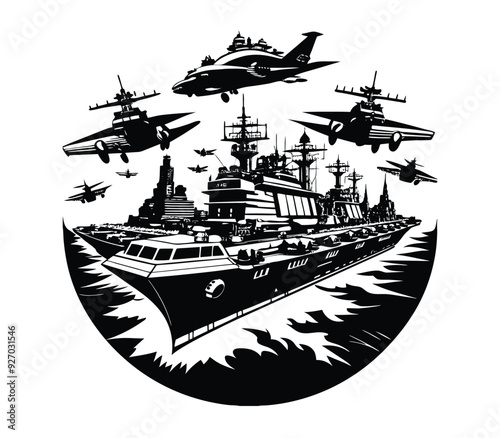 Ships  (e.g., Aircraft carriers, destroyers) Vector Art Illustration.