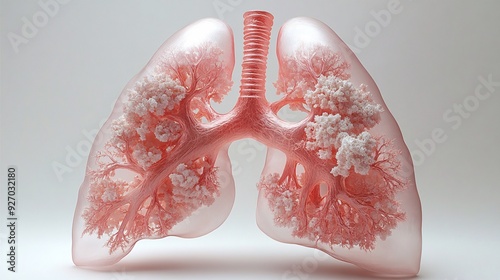 3D Human Lungs with Emphysema: A realistic model showing the effects of emphysema on lung tissue, including damaged alveoli.