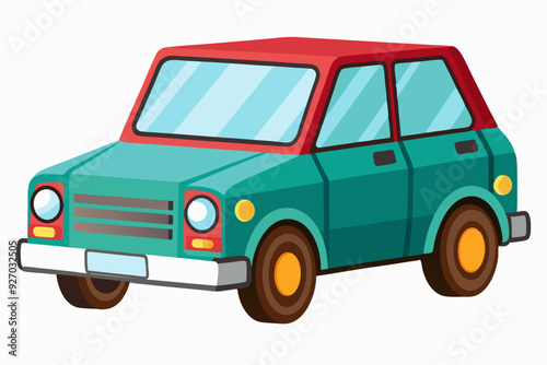 Cartoon Illustration of a Green and Red Car