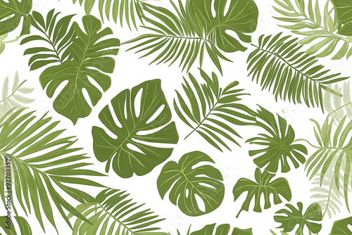 Repeating pattern with fresh green leaves, Repeating green leaf pattern for nature-inspired designs