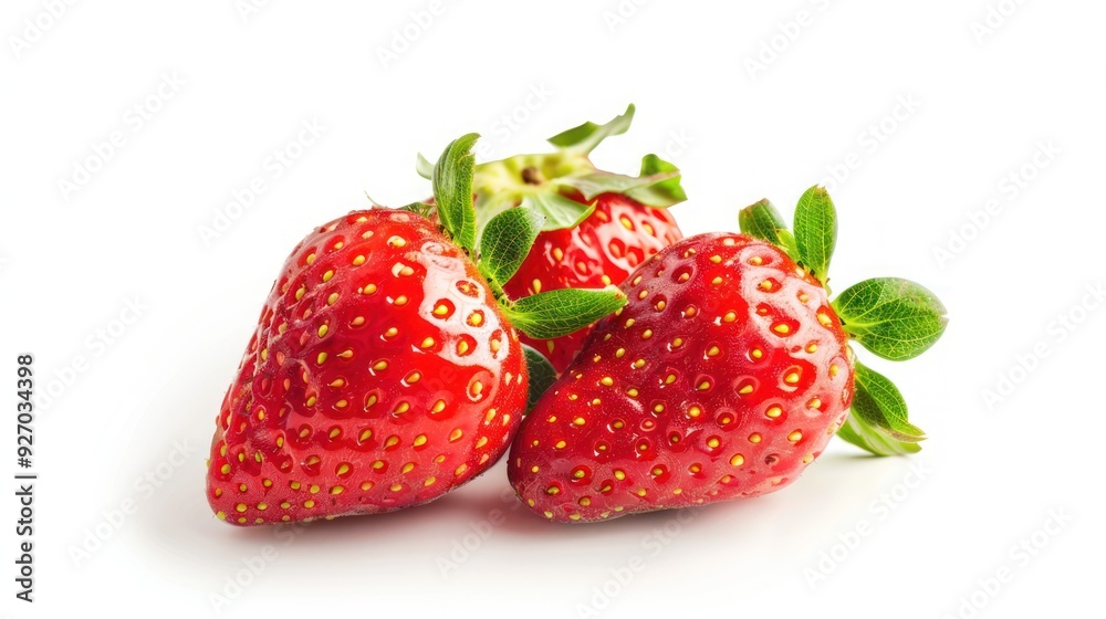 Three Fresh Strawberries on a White Background Three Fresh Strawberries on a White Background