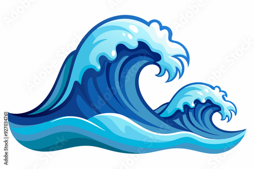 Two Large Ocean Waves with White Foam Crest