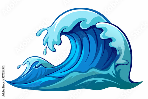 A Blue Ocean Wave Breaking With White Background