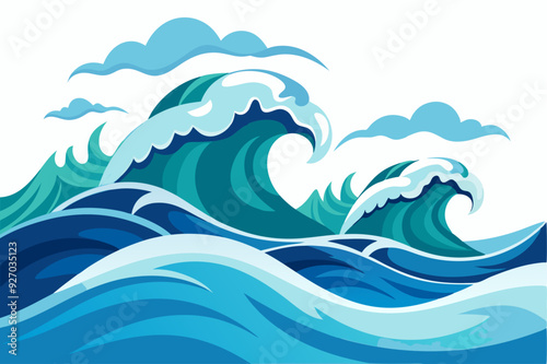 Blue Waves Crashing Under a Cloudy Sky