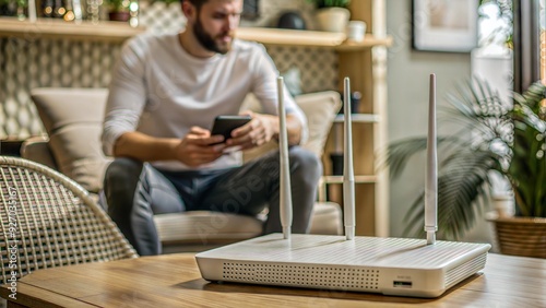 modern dual band wireless router man working