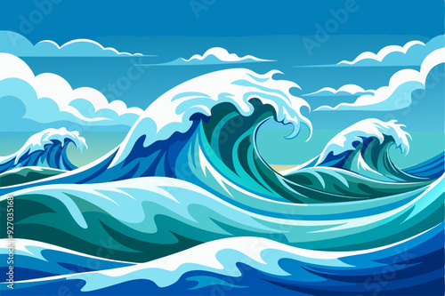 Abstract Illustration of Large Ocean Waves
