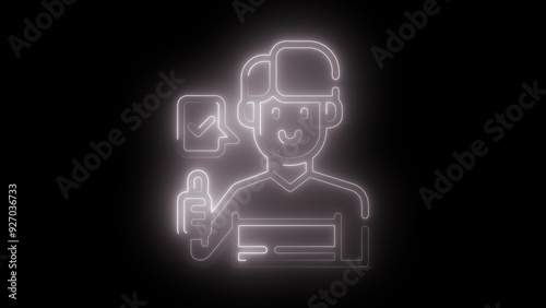 Neon Checkmark and Thumbs-Up Icon, Blue Glowing Happy Face, Luminous Approval Symbol, Modern Positive Feedback, Neon Agreement Icon, Glowing Thumbs-Up.