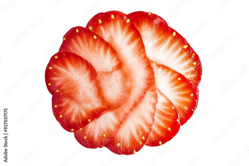 A close-up of a fresh strawberry cut in half revealing a heart shape. Bright colors with simple details. Perfect for food themes and health concepts. Generative AI A close-up of a fresh strawberry cut in half revealing a heart shape. Bright colors with simple details. Perfect for food themes and health concepts. Generative AI