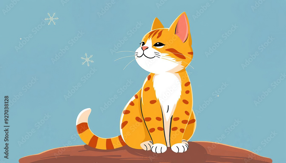Fototapeta premium A cat is sitting on a blue background with a full moon in the sky