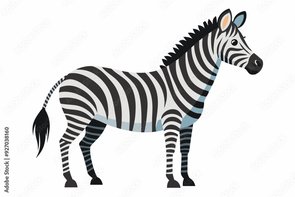 Fototapeta premium A Cartoon Zebra with Black and White Stripes Standing on a White Background
