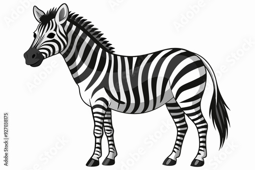 A Black and White Striped Zebra Standing on a White Background